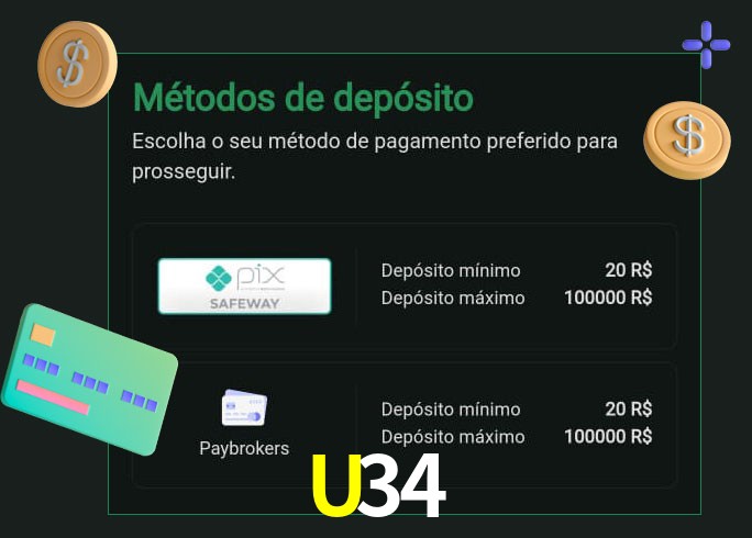 O cassino U34 oferece uma grande variedade de métodos de pagamento